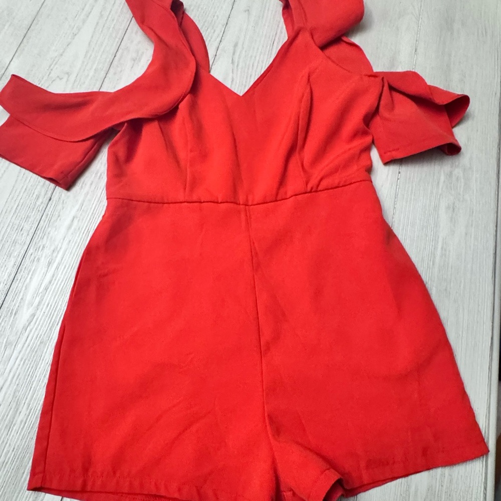 Red Cold-Shoulder One-Piece Romper
